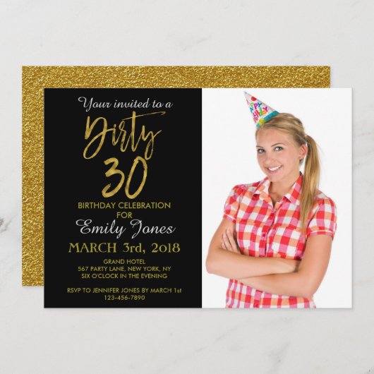 Dirty 30 Gold Foil Geburtstag Einladung (Vorne/Hinten)