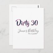 Dirty 30 happy birthday name date pink gray callig postkarte (Vorne/Hinten)