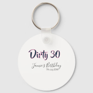 Dirty 30 happy birthday name date pink gray callig schlüsselanhänger