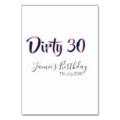 Dirty 30 happy birthday name date pink gray callig tischnummer (Rückseite)