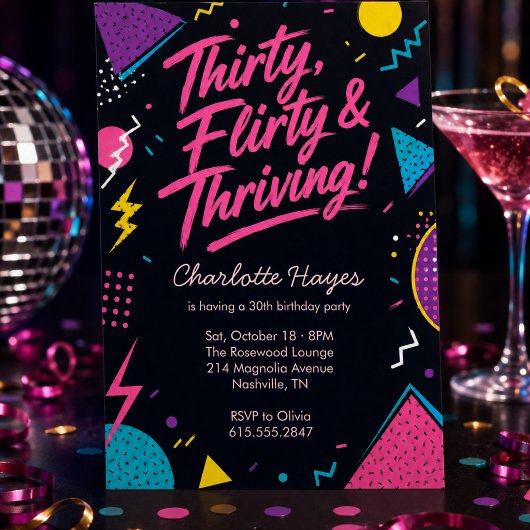 Dirty 30 Neon Bash Geburtstag Einladung