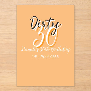 Dirty 30 orange weiß, einfache Retro-Geburtstag un Acryleinladungen