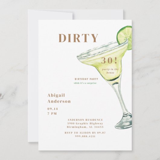 Dirty 30 Party im Haus Margarita Geburtstag Einladung (Vorderseite)