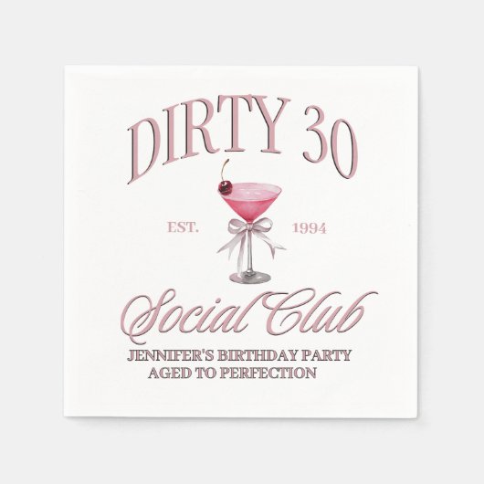 Dirty 30 rosa Coquette Martini Themed Serviette (Vorderseite)