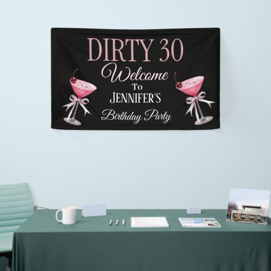 Dirty 30 Rosa und schwarze Coquette Banner (Messeveranstaltung)