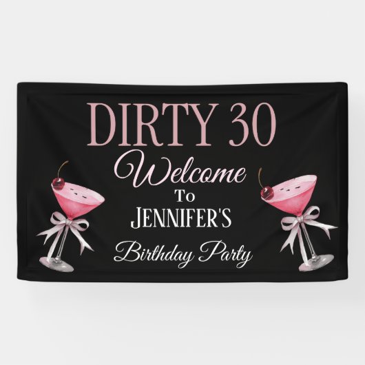 Dirty 30 Rosa und schwarze Coquette Banner (Horizontal)
