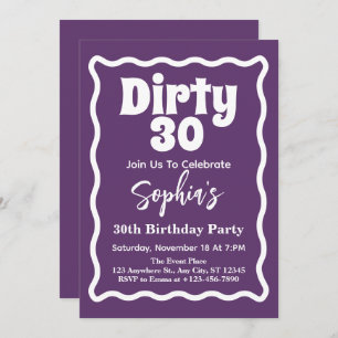 Dirty 30 Wavy Curve Squiggle 30. Geburtstag Party Einladung
