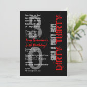 Dirty 30Birthday Schwarz Rot so ein schmutziger Ju Einladung (Stehend Vorderseite)