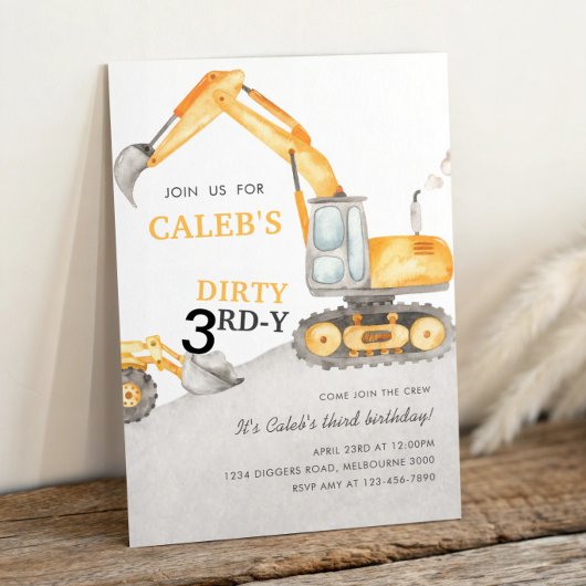 Dirty 3RD-Y Construction 3rd Birthday Party Einladung