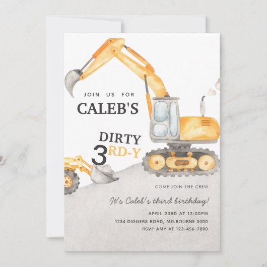 Dirty 3RD-Y Construction Birthday Party Einladung (Vorderseite)