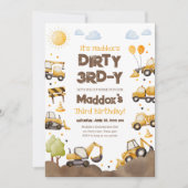Dirty 3RD-Y Construction Trucks Boy Third Birthday Einladung (Vorderseite)