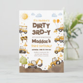 Dirty 3RD-Y Construction Trucks Boy Third Birthday Einladung (Stehend Vorderseite)