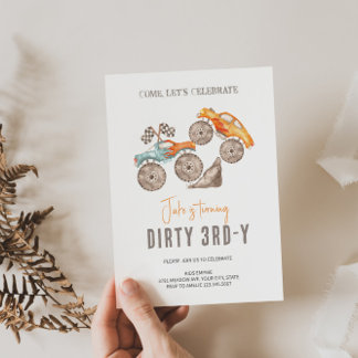 Dirty 3rd-y Orange Blue Monster Truck Einladung