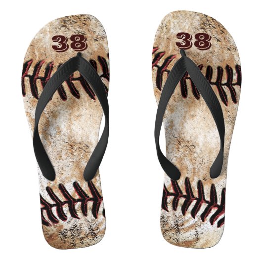 Dirty Baseball Flip Flops mit Ihrer Jersey-Nummer Badesandalen (Fußbett)