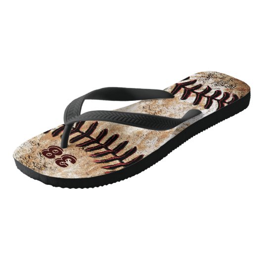 Dirty Baseball Flip Flops mit Ihrer Jersey-Nummer Badesandalen (Schrägansicht)