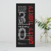 DIRTY DRITTEL Geburtstag Schwarz-weißer Roter Tal Einladung (Stehend Vorderseite)