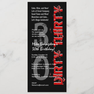 DIRTY DRITTEN Geburtstagsparty Schwarz-weiß Red Ta Einladung
