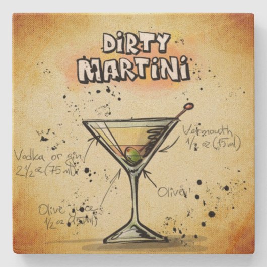 Dirty Martini Barkeeper Drink Rezept Steinuntersetzer (Vorderseite)