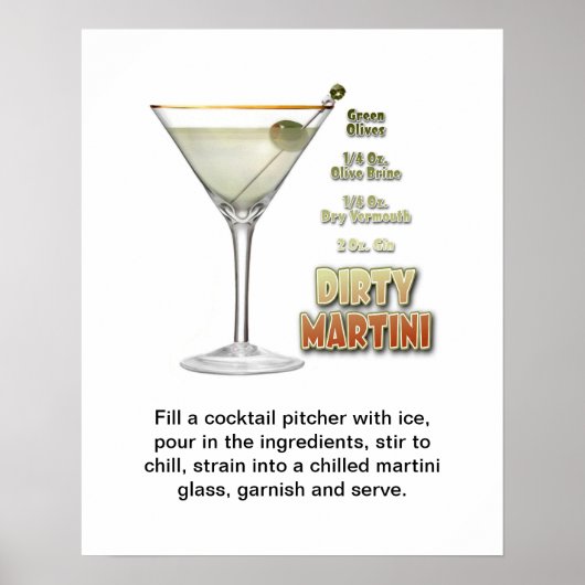 Dirty Martini Cocktail Rezept Art 16 "x20" Poster (Vorne)