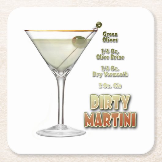 Dirty Martini Cocktail Rezept Kunstpapier Unterset Rechteckiger Pappuntersetzer (Vorderseite)