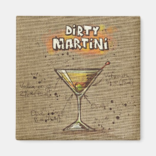 Dirty Martini Recipe Bar Burlap Magnet (Vorne)
