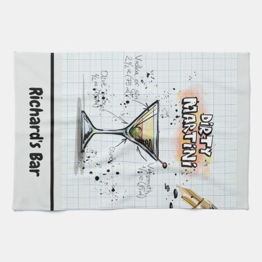 Dirty Martini Recipe Personalisierte Bar Zeichnend Geschirrtuch (Horizontal)