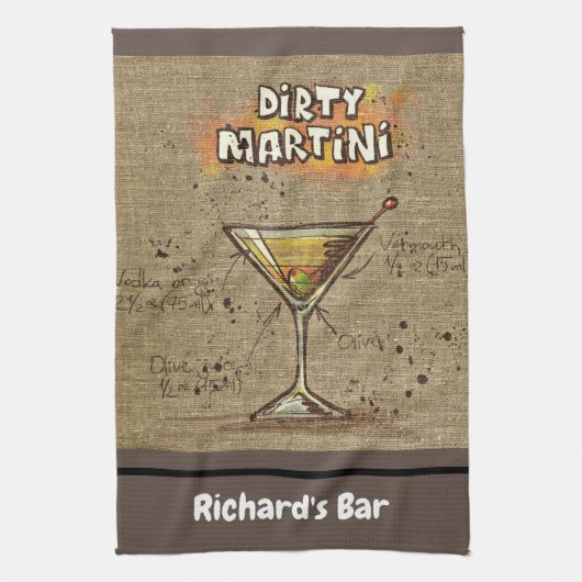 Dirty Martini Rezpe Personalisiert Bar Burlap Geschirrtuch (Vertikal)
