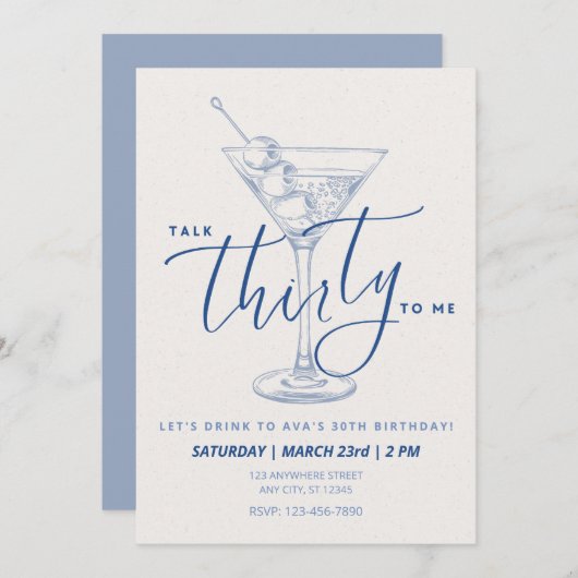 Dirty Martini "Talk Thirty to Me" Erwachsene Gebur Einladung (Vorne/Hinten)