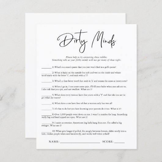 Dirty Minds | Brautparty Game (Vorne/Hinten)