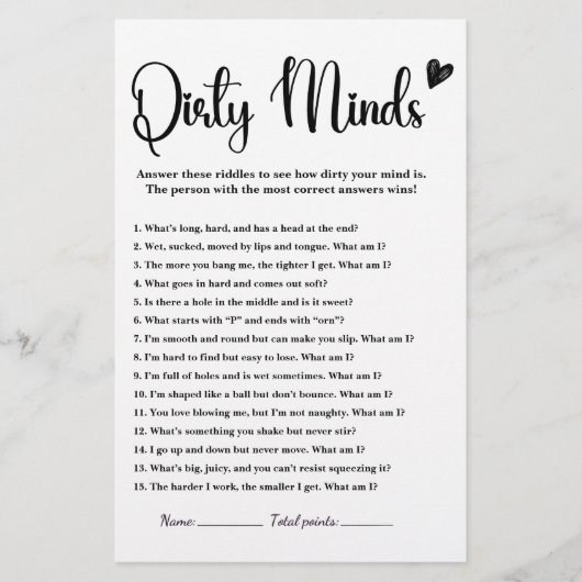 Dirty Minds Brautparty Game Spaß Funny Adult (Vorderseite)