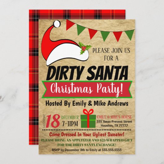 Dirty Santa Exchange Party Einladung (Vorne/Hinten)
