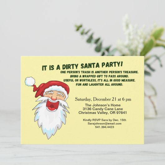 Dirty Santa Gift Exchange mit Santa Pattern Einladung (Stehend Vorderseite)