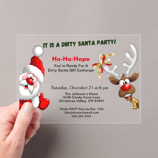 Dirty Santa Gift Exchange Santa & Rudolph Deer Acryleinladungen (Insitu (Handheld))