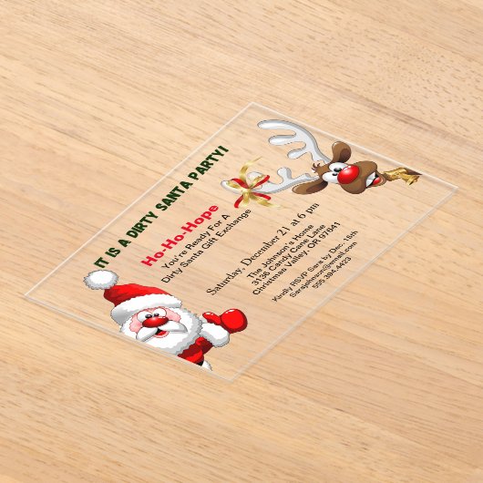 Dirty Santa Gift Exchange Santa & Rudolph Deer Acryleinladungen (Ablage )