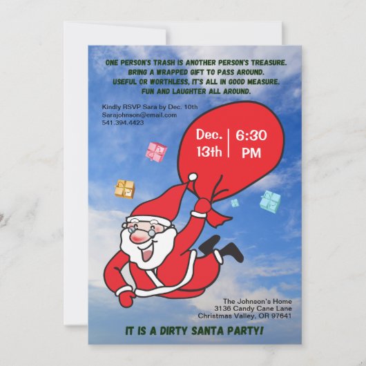 Dirty Santa Party Flying with a Blue Sky Christmas Einladung (Vorderseite)