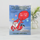 Dirty Santa Party Flying with a Blue Sky Christmas Einladung (Stehend Vorderseite)