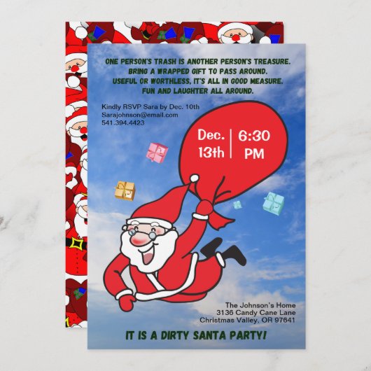 Dirty Santa Party Flying with a Blue Sky Christmas Einladung (Vorne/Hinten)