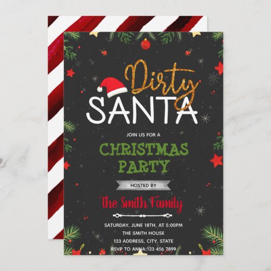 Dirty Santa Themenparty Einladung (Vorne/Hinten)