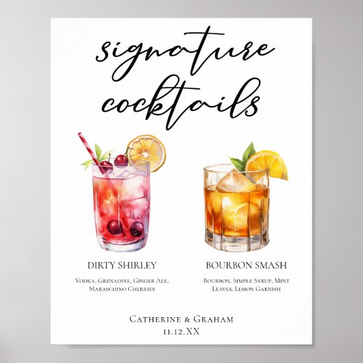 Dirty Shirley Bourbon Smash Signature Drinks Menü Poster (Vorne)