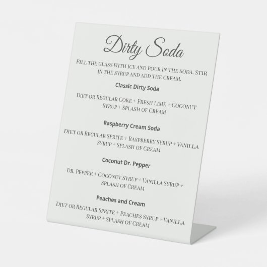 Dirty Soda Bar Sign with Recipes for Wedding Sockelschild (Vorderseite)