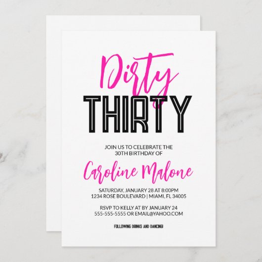 Dirty Thirty Birthday Einladung (Vorne/Hinten)