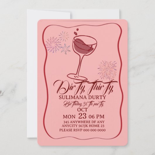 Dirty thirty birthday invitation template, cherry  einladung (Vorderseite)