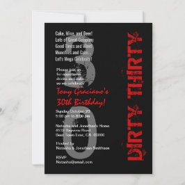 Dirty Thirty Birthday Schwarz-weiß Red Template Einladung