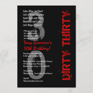 Dirty Thirty Birthday Schwarz-weiß Red Template Einladung