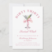 Dirty Thirty Bow & Martini 30. Geburtstag Einladung (Vorderseite)