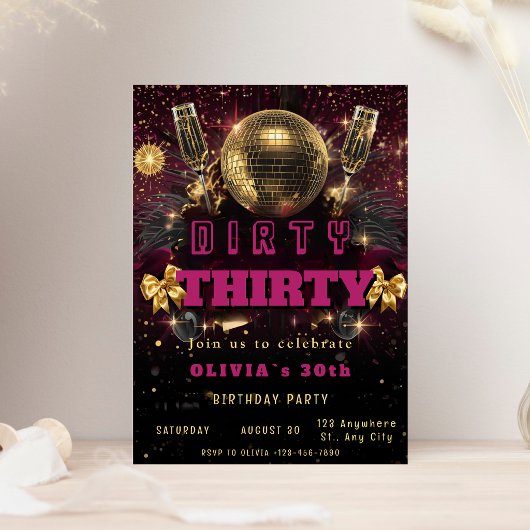 Dirty Thirty Disco Birthday Invitation Einladung