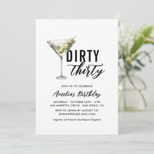 Dirty Thirty Martini 30. Geburtstag Einladung (Stehend Vorderseite)