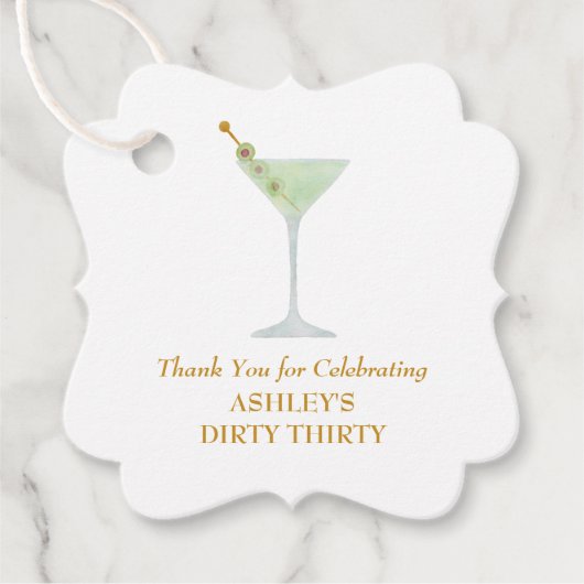 Dirty Thirty Martini Cocktail, 30. Geburtstag Part Geschenkanhänger (Vorderseite)