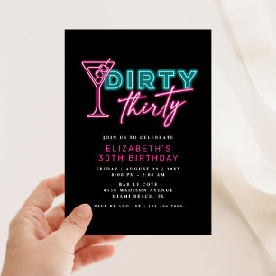 Dirty Thirty Neon Blau & Rosa 30. Geburtstag Einladung