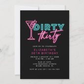 Dirty Thirty Neon Blue & Pink 30. Geburtstag Einladung (Vorderseite)